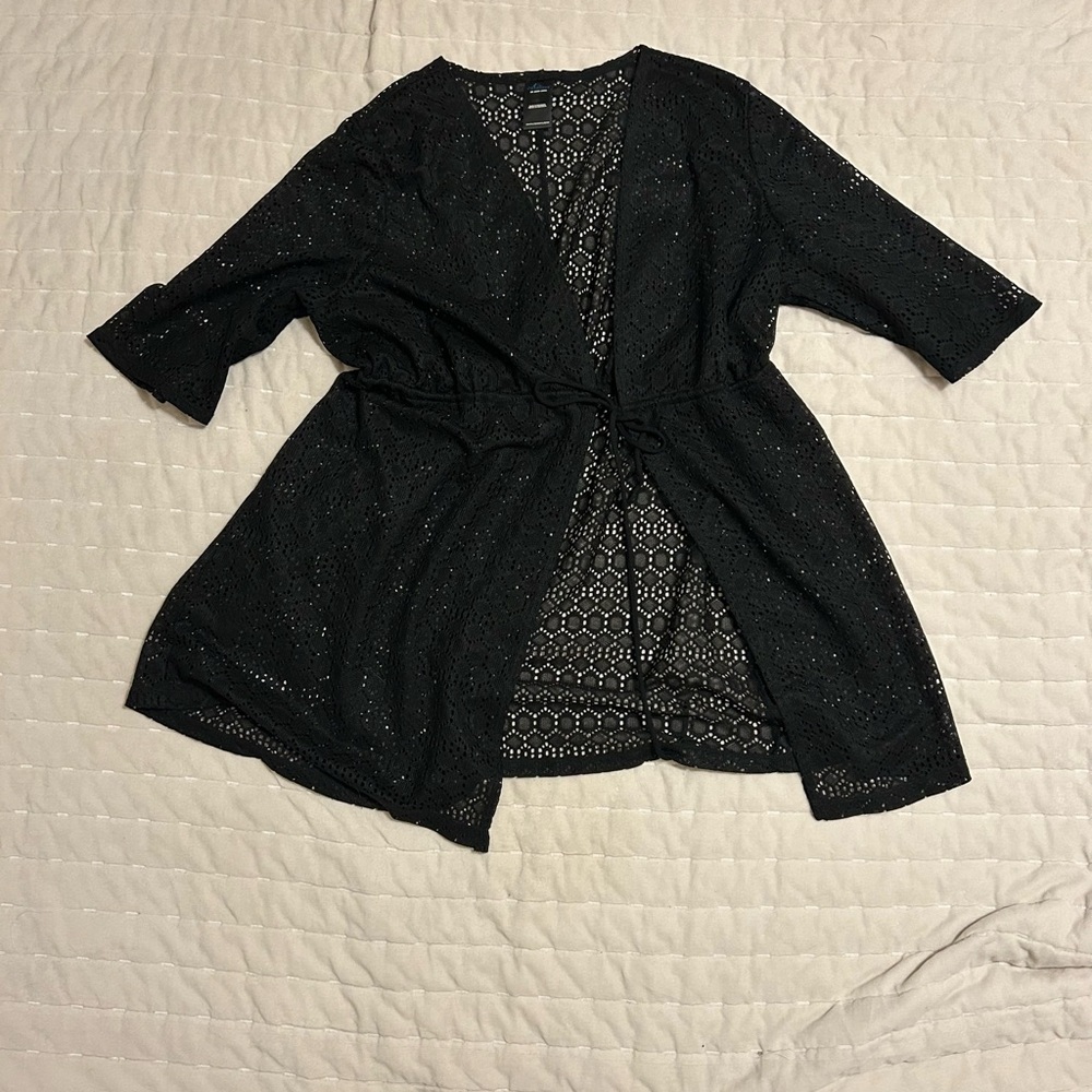 Catalina Black Lace Crochet Eyelet Knit Coverup/wrap plus size 3X 22W